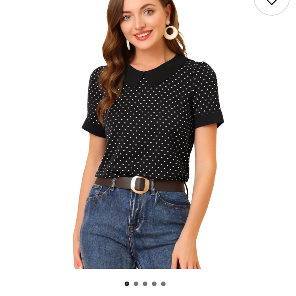 Allegra K Black Polka Dot Blouse with Collar Peter Pan style